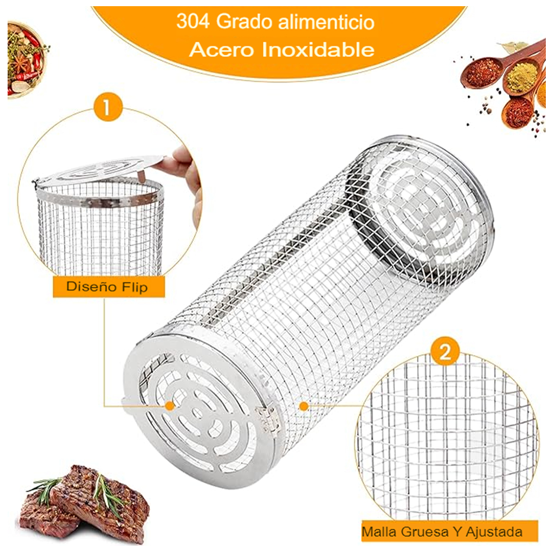 AsaGrill®/CILINDRO DE MALLA METALICA PARA ASAR /  2 unidades