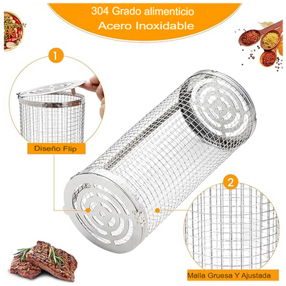 AsaGrill®/CILINDRO DE MALLA METALICA PARA ASAR /  2 unidades